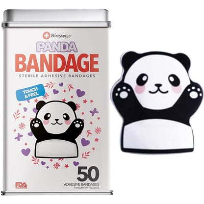 BioSwiss Bandages, Panda Shaped Self Adhesive Bandage Set, Latex Free, Sterile Wound Care, 50 Count - size: 50-Count Tin, style: Panda