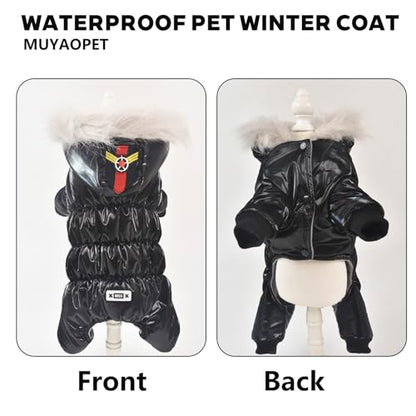 Dog Winter Warm Jacket Coat Pet Cat Hooded Jumpsuit Snowsuit,XL | Waterproof Dog Winter Parka Coat with Faux Fur Hood;Windproof 4-Legged Warm Puppy Cold Weather Clothes for Small Medium Dogs - size: XL(Back13.7inch|Weight9-12LBS)