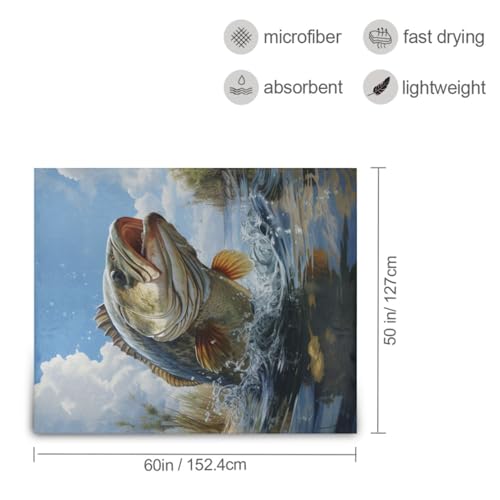 Bass Fish Fleece Throw Blanket for Couch Adults Teens 50" X 60" - color: Bass Fish, size: 50x60 inch