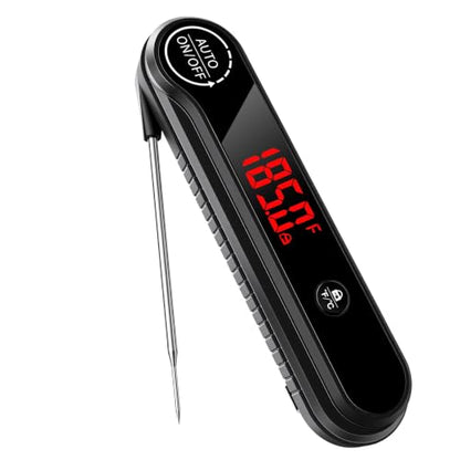 0.3s Instant Read Meat Thermometer, IP67 Waterproof (Black) - color: Black