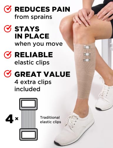 Premium Elastic Bandage Wrap - Extra Long - 2pk - 4" x 9ft + 4 Extra Clips - size: 2 Pack (X-Long)