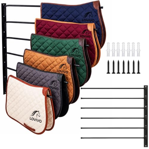 6-Tier Wall Mount Saddle Pad Rack, Heavy Duty Rotating Horse Tack Organizer