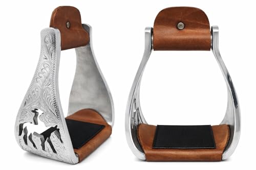 CHALLENGER Horse Saddle Western Aluminium Bell Engraved Cut-Out Stirrups 51146