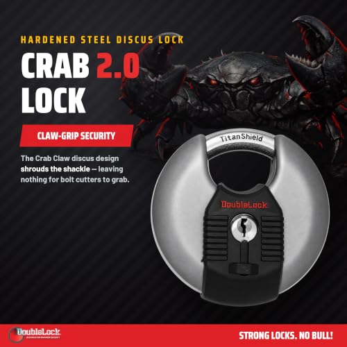 DoubleLock Crab 2.0 Discus Padlock, Keyed, Stainless Steel, 5 Keys