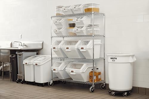 Rubbermaid Commercial Products ProSave Shelf-Storage Ingredient Bin With Scoop 400-Cup Capacity Plastic White Sliding Lid Container with Wheels for Kitchen/Restaurant/Food Organization - size: 400 Cup