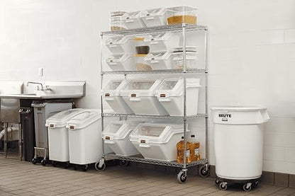 Rubbermaid Commercial Products ProSave Shelf-Storage Ingredient Bin With Scoop 400-Cup Capacity Plastic White Sliding Lid Container with Wheels for Kitchen/Restaurant/Food Organization - size: 400 Cup