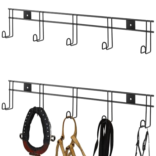 Yaocom 5 Hook 2 Pcs Bridle Hooks Tack Room Metal Wall Hangers Rack, Black - style: 5 Hook