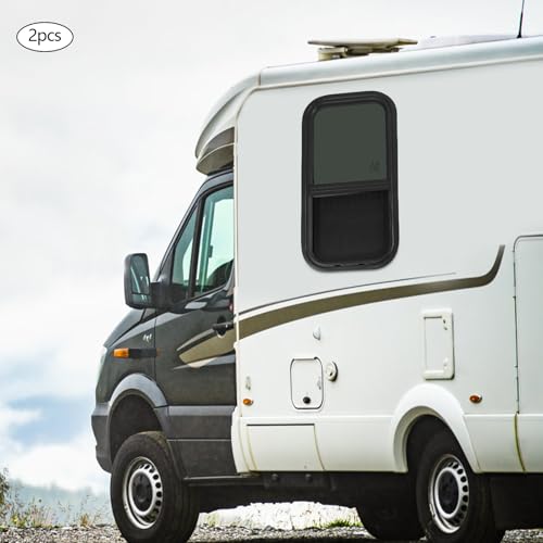 RV Window Teardrop Style 2Pack, 12" X 24" Universal RV Window Vertical Slide With 2 Trim Ring, Vertical Sliding Glass Window with Screen Window for Cargo, Horse Trailer (12" X 24" （2 pack）) - size: 12" X 24"（2 pack）