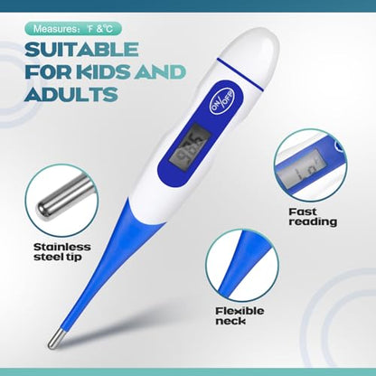 TrelaCo 20 Pcs Digital Thermometers, Oral Fast Reading, Blue | Fever Basal Temperature Measurement, Flexible Tip Underarm Rectal Oral, Thermometer for Adults - size: Blue