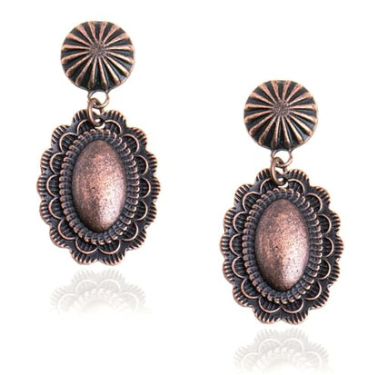 Montana West Rustic Couture's Western Concho Dangle Drop Earrings for Women - color: A-Bronze