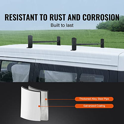 VEVOR Van Roof Ladder Rack, 2 Bars Alloy Steel Roof Racks, 500 LBS Capacity Roof Rack, Adjustable Length 35.8"-52.4", Van Ladder Rack Compatible with Chevrolet Express, GMC Savana, etc, Drilling Mount - size: for Minivans