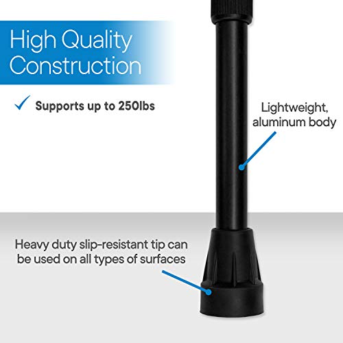 RMS Walking Cane - Adjustable Walking Stick - Lightweight Aluminum Offset Cane with Ergonomic Handle and Wrist Strap - Ideal Daily Living Aid for Limited Mobility - color: Black