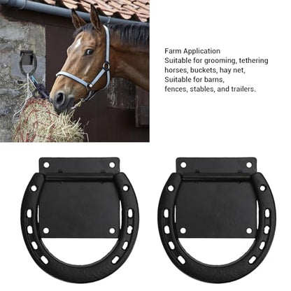 CHICIRIS Horse Hitching Ring Horse Tie Ring Cross Tie Set of 2 Solid Steel Rustic Black Coated with 8 Expansion Screws for Stall Stable Supplies