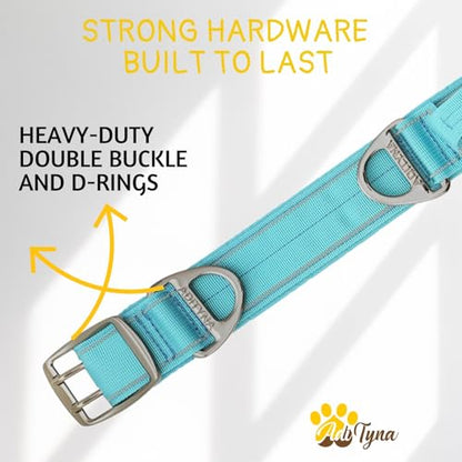 ADITYNA Heavy Duty Dog Collar for Medium Dogs with Traffic Handle - color: Blue, size: Medium: Fit 15-19" Neck