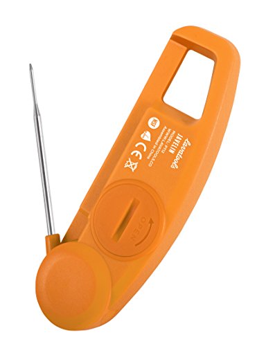 Lavatools Javelin® Ultra-Fast 3-Second Digital Instant Read Meat Thermometer for Grill and Cooking, 2.75" Probe, Compact Foldable Design, Large Display, IP65 Water Resistant, NSF Certified – Tangerine - color: Tangerine