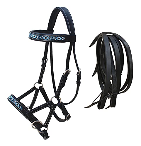 Horse Western English Leather Bitless Sidepull Bridle w/ Split Reins 77RS11 - color: Black