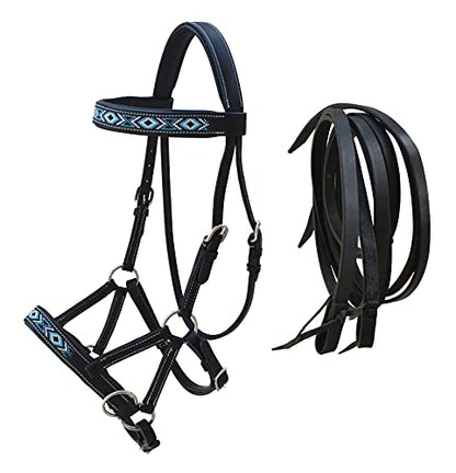 Horse Western English Leather Bitless Sidepull Bridle w/ Split Reins 77RS11 - color: Black