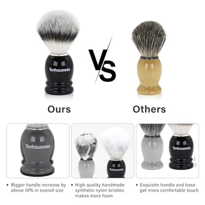 Shaving Brush Kit for Men, 4 in 1 Shaving Brushes Set Includes Nylon Bristle Shave Brush, Shaving Bowl & Stand and Shaving Soap Kit for Men’s Shave Gift - color: Black-B