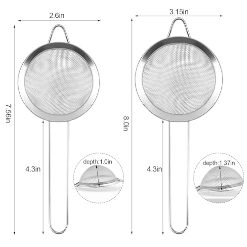 2 Pack Fine Mesh Strainer, Small Stainless Steel Sieves with Handles, for Steeping Loose Leaf Tea, Straining Cocktail, Juice and Sifting Flour, Powdered Sugar (2pcs) - color: 2pcs