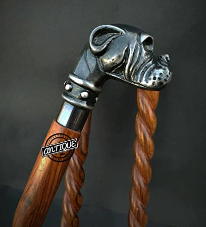 Brass Handle Victorian Telescope Foldable Wooden Walking Stick Cane Ideal Vintage Gift Men Women Father/Mother - style: Bulldog