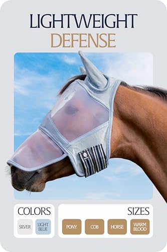 Equinavia Algard Horse Fly Mask with Nose Cover, Soft Mesh Full Face Design - color: Light Blue, size: Pony