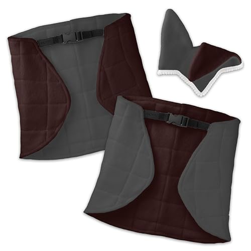 SKIPPI Reversible Blanket and Fly Cover - Grey and Brown, Two Tone Hobby Horse Blanket and Fly Ears, Fits Most Horses A3 and A4