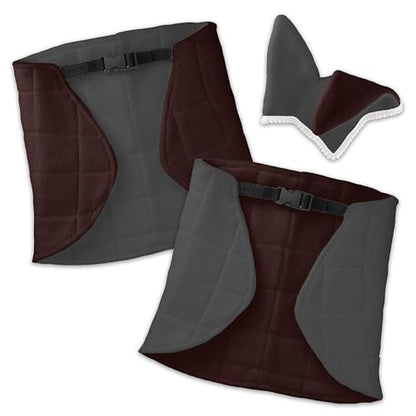SKIPPI Reversible Blanket and Fly Cover - Grey and Brown, Two Tone Hobby Horse Blanket and Fly Ears, Fits Most Horses A3 and A4