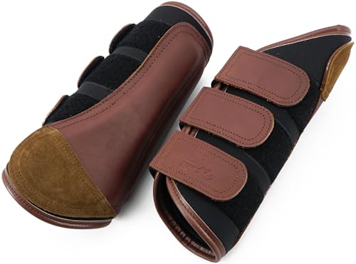 Jeereal Brushing Horse Boots Equine Boots | Protective Gear and Training Equipment | Neoprene,Waterproof Cloth and Genuine Leather Made of (Coffee, Cob (Medium)) - color: Coffee, size: Cob (Medium)