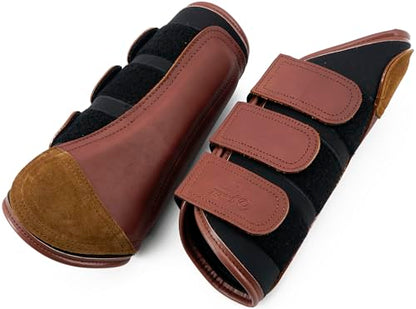 Jeereal Brushing Horse Boots Equine Boots | Protective Gear and Training Equipment | Neoprene,Waterproof Cloth and Genuine Leather Made of (Coffee, Cob (Medium)) - color: Coffee, size: Cob (Medium)