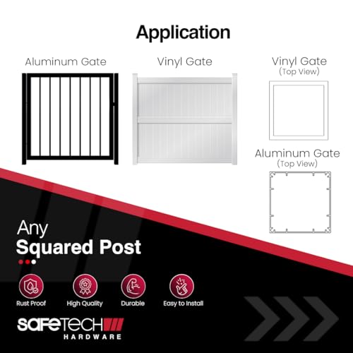 Safetech Hardware Neutral Closing Gate Hinges | Self-Aligning Hinges | No Tension | Square Post, Aluminum Gates | Swing Close 35 lbs SHN-90L - Black - size: Neutral Tension