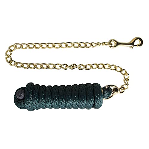 Schneiders Nylon Lead Rope with Brass Plated Chain | Durable & Rot-Resistant | 30 Brass-Plated Chain for Added Control | 8 Feet | Color Green