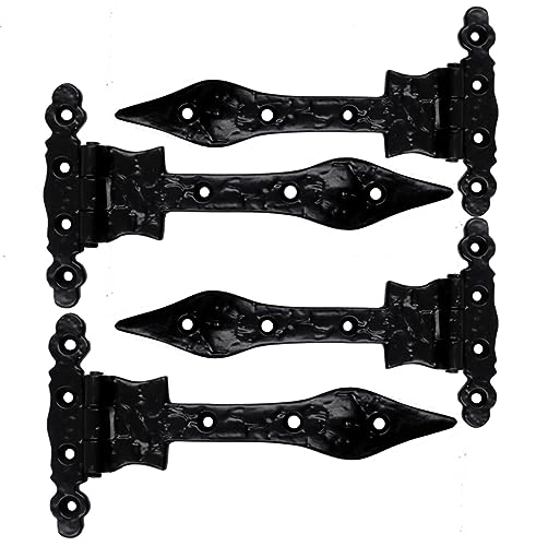 The Metal Magician Black T-Strap Hinges, Pack of 4 Heavy Duty Barn Door Hinges (6.2" x 3.5") for Wooden Fences Heavy Duty, Decorative, Farm Gate Hinge (Black) - color: 6inch T Hinge Black
