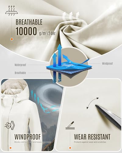 33,000ft Women's Waterproof Rain Jackets Long Rain Coats with Hood - color: Beige, size: X-Large