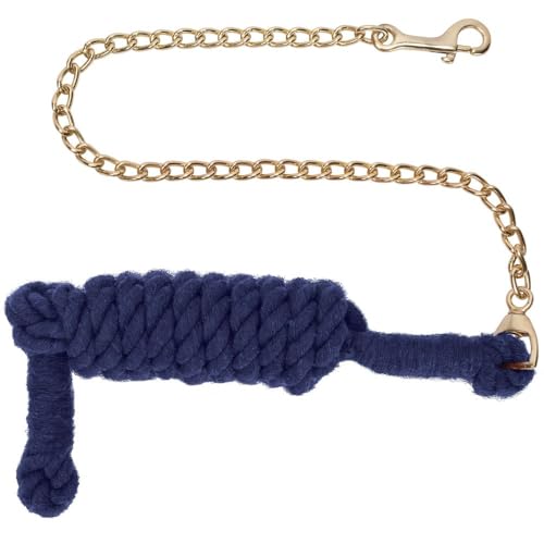 Schneiders 8' Cotton Horse Lead Rope with Chain | Heavy-Duty Braided Cotton | 30in Brass-Plated Chain | Soft, Burn-Resistant Grip for Barn & Show | Color Navy - color: Navy