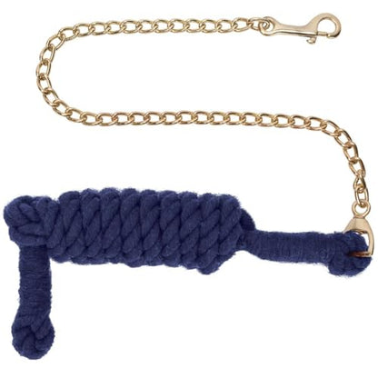 Schneiders 8' Cotton Horse Lead Rope with Chain | Heavy-Duty Braided Cotton | 30in Brass-Plated Chain | Soft, Burn-Resistant Grip for Barn & Show | Color Navy - color: Navy