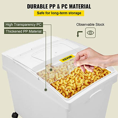 VEVOR Ingredient Bin, 10.5 Gallons Capacity Ingredient Storage Bin, PP Material Flour Bins On Wheels, White Shelf Ingredient Bin with Scoop and Sliding Lid, Commercial Storage Bins 3 Pcs/Set - size: 10.5 Gallon (3 Set)