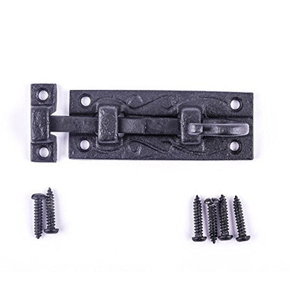 Renovators Supply Manufacturing Door Lock Latch 4 in. Black Wrought Iron Pig Tail Tip Styled Offset Slide Bolt Latch with Mounting Hardware - size: Pack of 1, style: 4 inch – Block Mount Curled Tail