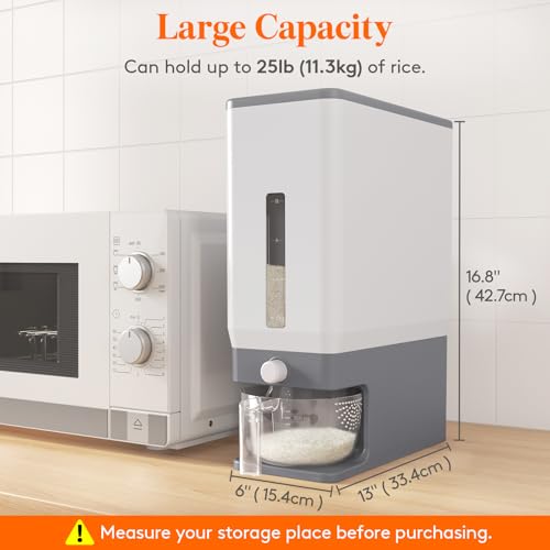 Lifewit Rice Dispenser 25 Lbs, Airtight Storage with Measuring Cup, Grey - color: Light Grey