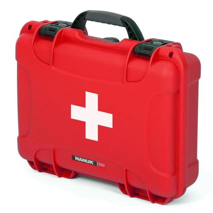 NANUK 910 Waterproof First Aid Kit 146pcs – Durable, Pre-Stocked First Aid Emergency Kit with Bandages, Tick Removal Tool, and More – Dustproof, Impact-Resistant, Floats (14.3" x 11.1" x 4.7") – Red