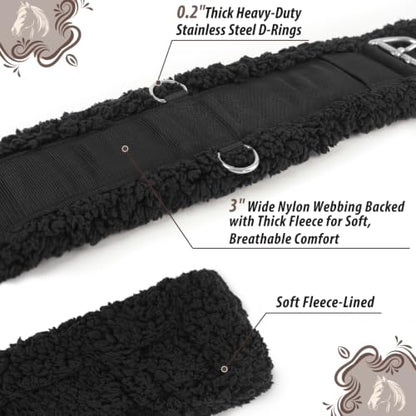 Western Cinch Horse Girth, 28"-34", 1.3" Thick Soft Breathable Fleece Lined - size: 28"