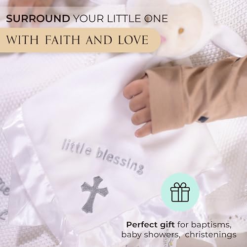 Lamb Lovey, Baptism Gifts for Girl & Boys - Loveys for Babies, Soft Embroidered Baby Blanket with Cross, Baptism Blanket for Newborns & Toddlers, Oeko-TEX Certified,14 inch