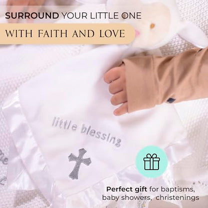 Lamb Lovey, Baptism Gifts for Girl & Boys - Loveys for Babies, Soft Embroidered Baby Blanket with Cross, Baptism Blanket for Newborns & Toddlers, Oeko-TEX Certified,14 inch