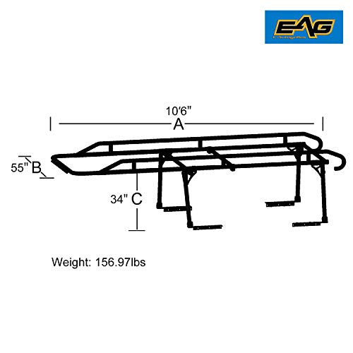 EAG Contractor Pickup Truck Ladder Lumber Rack Loads up to 1500 lbs - Full Size Heavy Duty