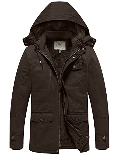 WenVen Men's Winter Thicken Fleece Cotton Military Parka Jacket Warm Coat - color: Brown, size: Small