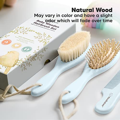KeaBabies Baby Hair Brush and Baby Comb Set & Baby Washcloths - Wooden Baby Brush with Soft Goat Bristle - Bamboo Viscose Baby Towels and Washcloths