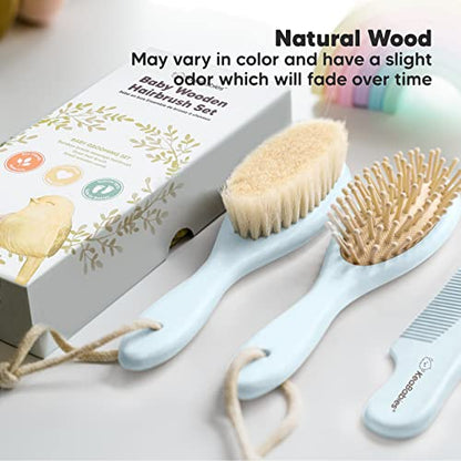 KeaBabies Baby Hair Brush and Baby Comb Set & Baby Washcloths - Wooden Baby Brush with Soft Goat Bristle - Bamboo Viscose Baby Towels and Washcloths