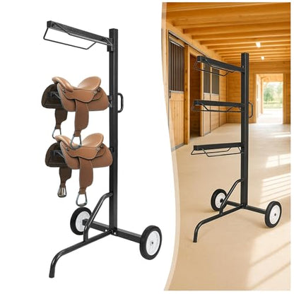 3 Tier Saddle Rack, Rolling Saddle Stand Cart with Wheel,