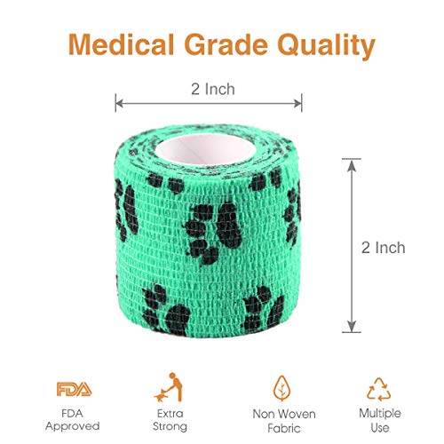AUPCON Vet Wrap Cohesive Bandages Bulk Self Adhesive Bandage Wrap Self Adherent Wrap Non-Woven for Dogs Pet Animals & Ankle Sprains & Swelling 2 Inch x 5 Yards (2 Inch Claw) - color: 2 Inch Claw