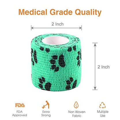 AUPCON Vet Wrap Cohesive Bandages Bulk Self Adhesive Bandage Wrap Self Adherent Wrap Non-Woven for Dogs Pet Animals & Ankle Sprains & Swelling 2 Inch x 5 Yards (2 Inch Claw) - color: 2 Inch Claw