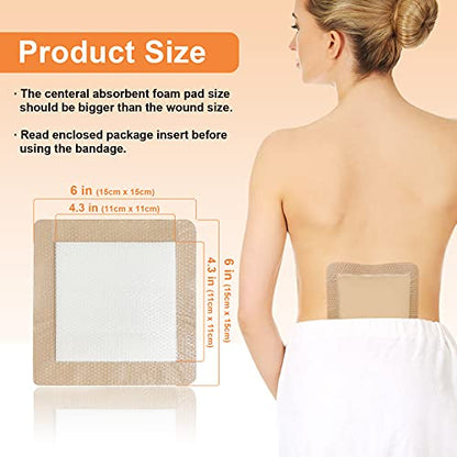 Carbou 5Pcs Silicone Foam Dressing 6" x 6" (15cmx15cm) - Square Wound Care Dressing with Border Adhesive Waterproof Central Ultra Absorbent-Foam(4.3" X 4.3") Waterproof Silicone Wound Bandage | Wound Care Dressing with Border, Adhesive Waterproof Central